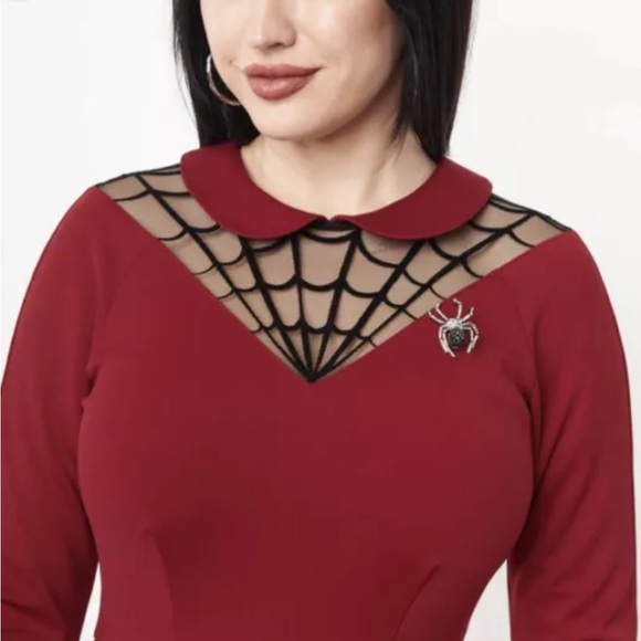 Unique Vintage 1950s Burgundy Spiderweb Endora Fit & Flare Dress 3X - Picture 3 of 4